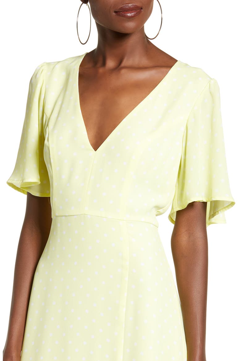 Flutter Sleeve Midi Dress, Alternate, color, YELLOW MERINGUE DOT