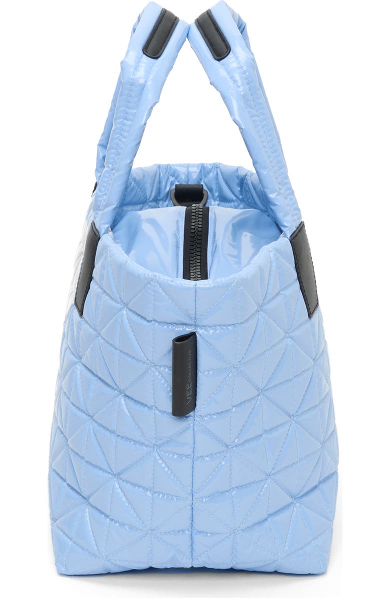 VeeCollective Small Vee Quilted Recycled Nylon Tote, Alternate, color, Cerulean Vinyl