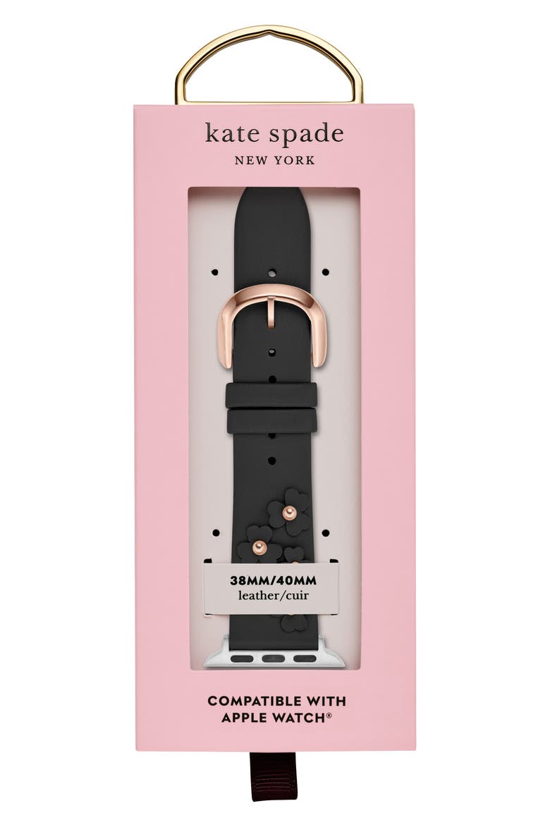 floral appliqué Apple Watch® band, Alternate, color, BLACK