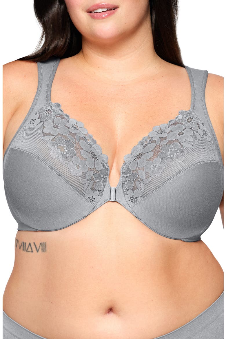 Front Clasp Underwire Bra, Main, color, SILVER
