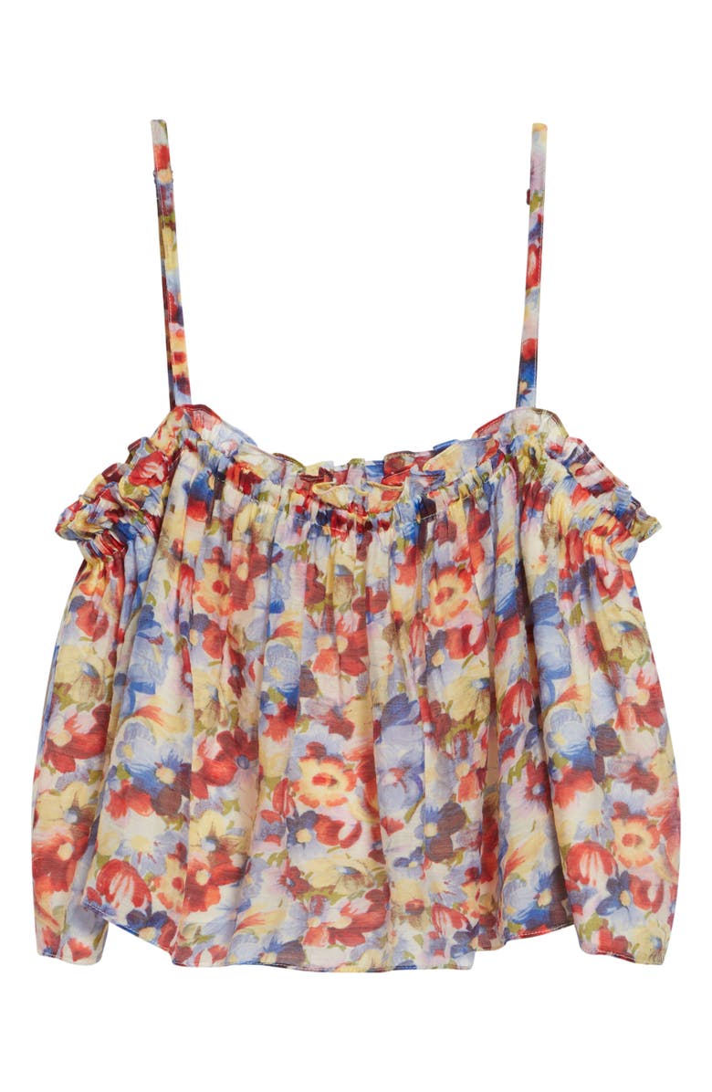 Cinq à Sept Wildflower Ruffle Trim Crop Babydoll Tank Top, Alternate, color, Gardenia Multi