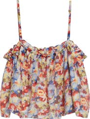 Cinq à Sept Wildflower Ruffle Trim Crop Babydoll Tank Top