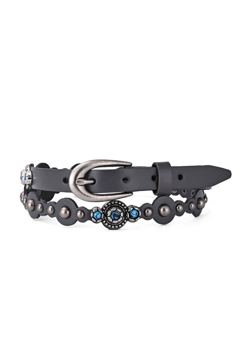 Rosa Genuine Leather Embellished Vintage Inspired Belt, Main, color, Grey