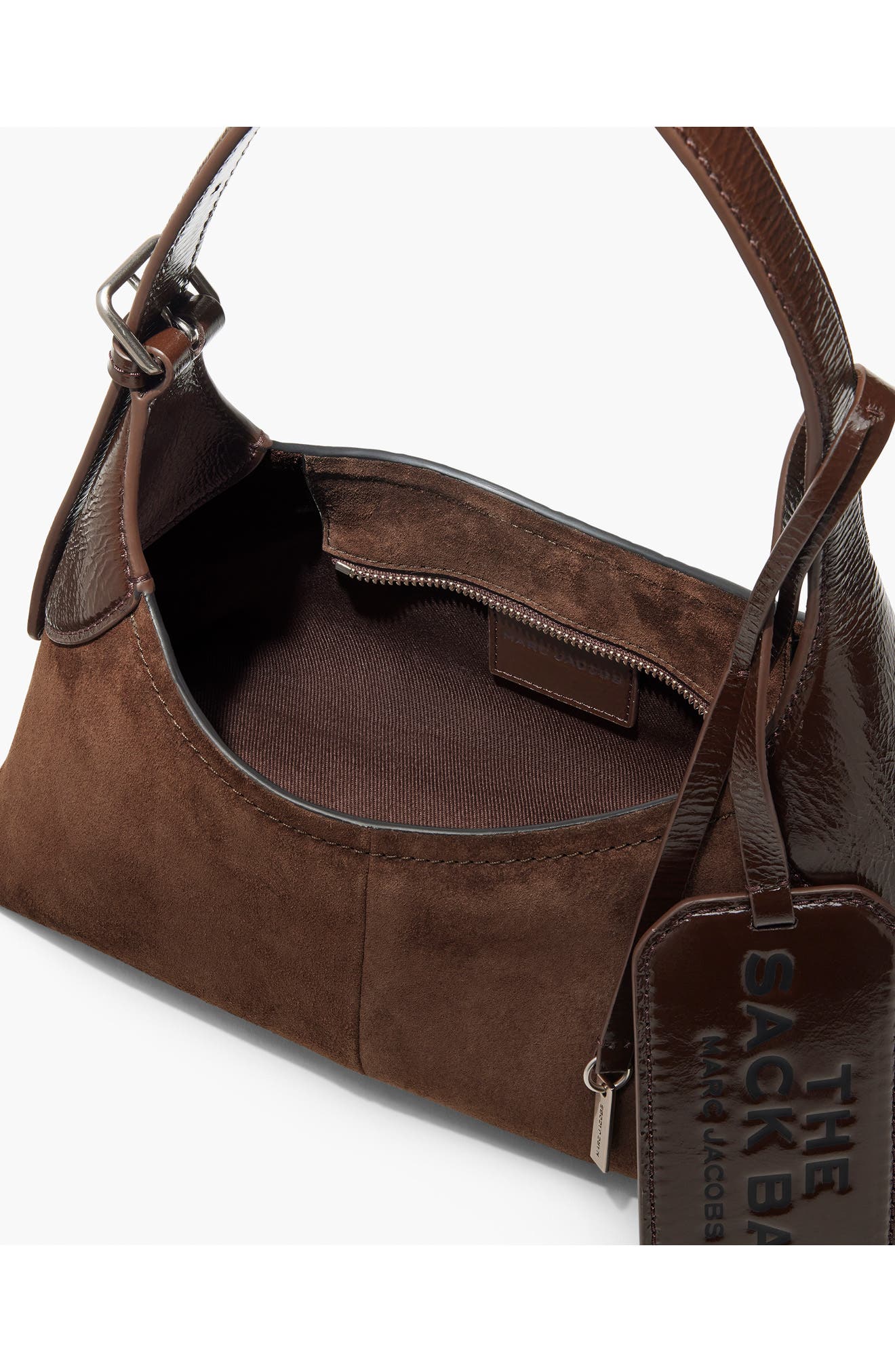 The Small Sack Bag Suede Leather Hobo, Alternate, color, DARK BROWN