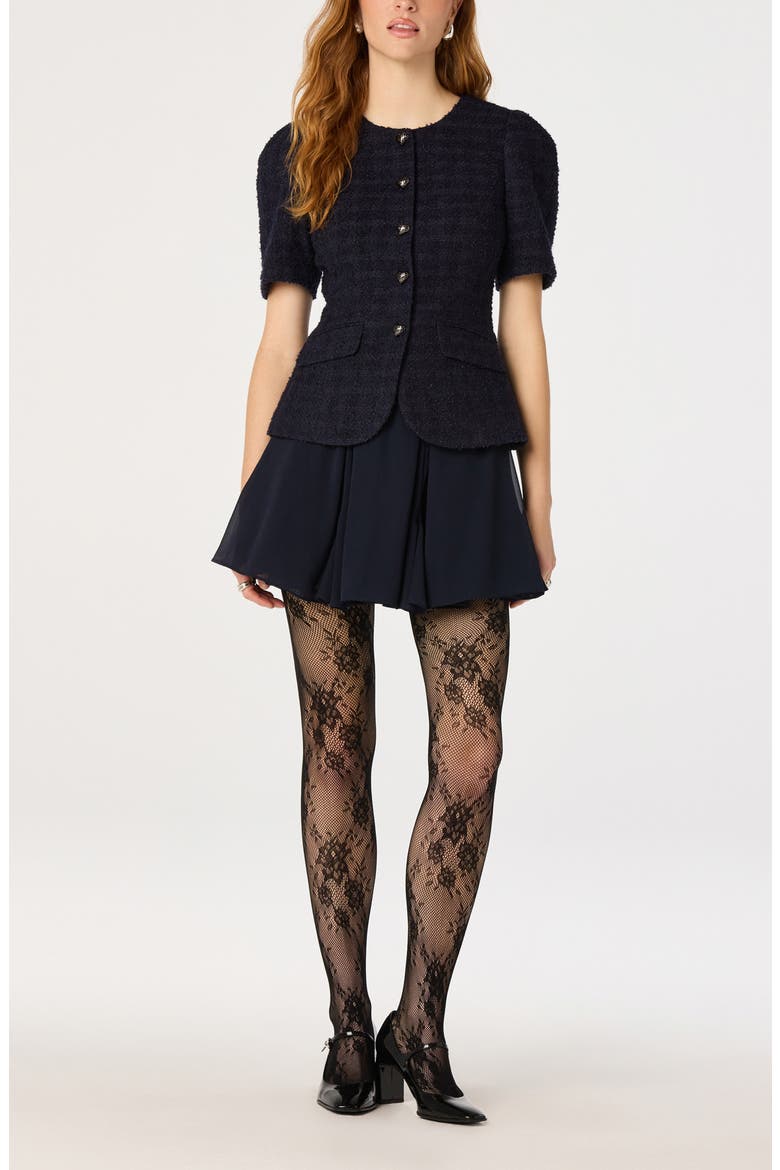 Ryleigh Tweed & Pleated Minidress, Alternate, color, NAVY