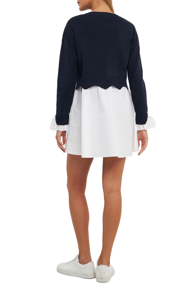 Long Sleeve Layered Dress, Alternate, color, NAVY/ WHITE