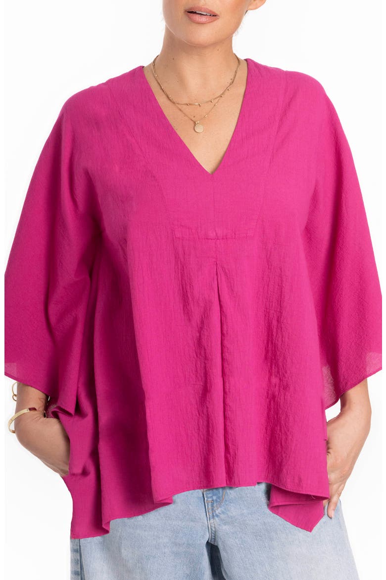 Butterfly Sleeve Cotton Caftan Top, Alternate, color, Fuchsia
