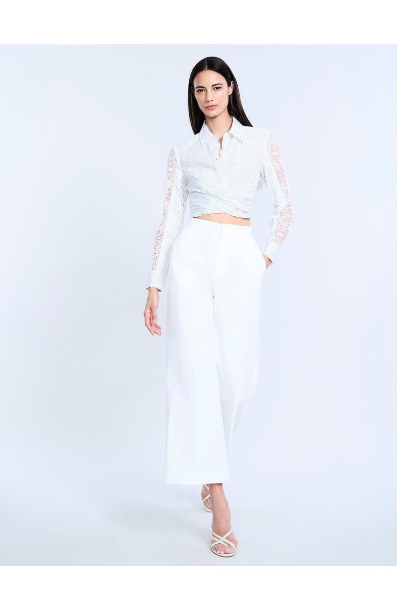 BCBGMAXAZRIA Lace Stripe Tie Back Top, Alternate, color, Chalk