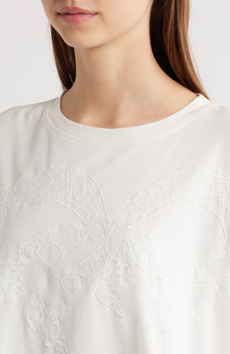 LoveShackFancy Angelle Lace EmbellishedCrop Cotton T-Shirt, Alternate, color,