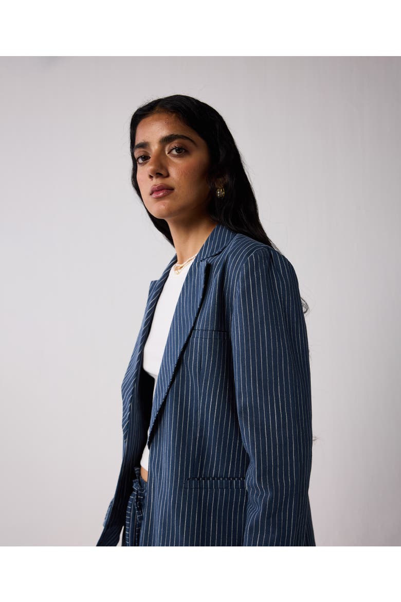 Weekday Blazer and Wide-leg Drawstring Pants Set, Alternate, color, Twilight Tracks
