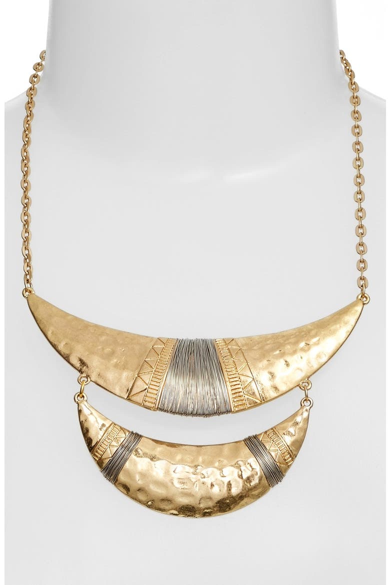 Wire Wrapped Crescent Necklace, Alternate, color, GOLD