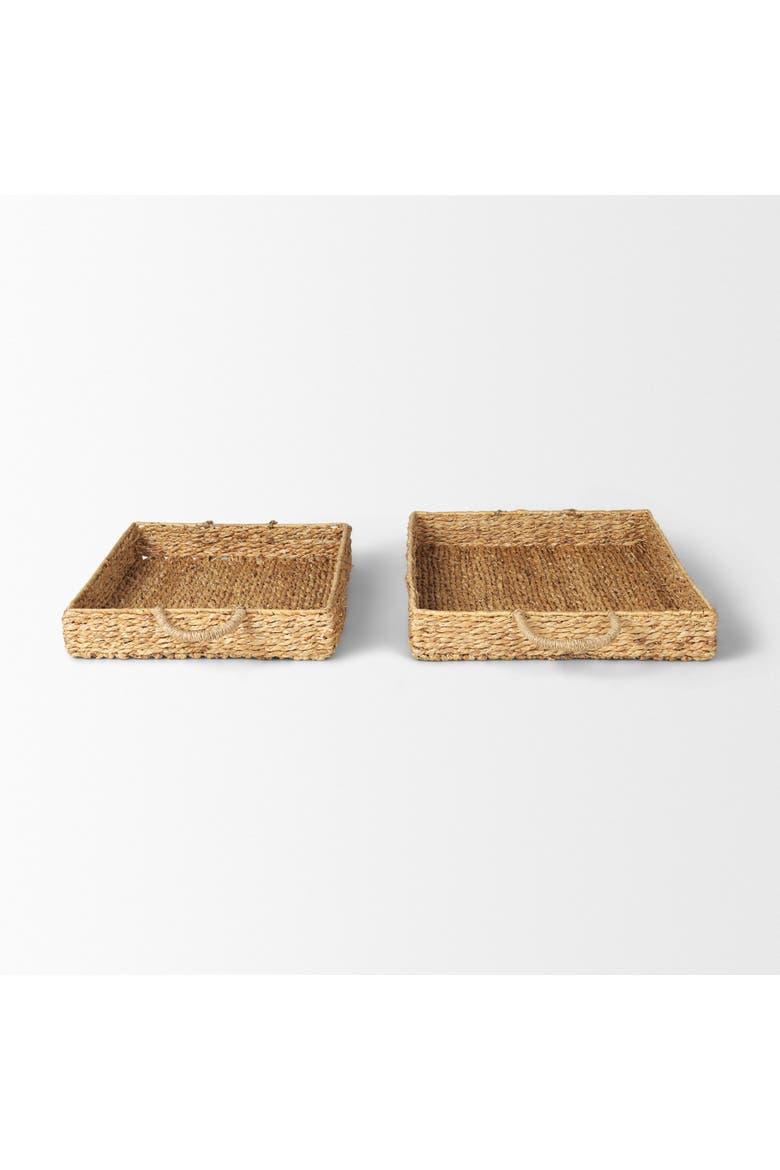 Hona Set of 2 Rectangular Nesting Water Hyacinth Trays, Alternate, color, Brown