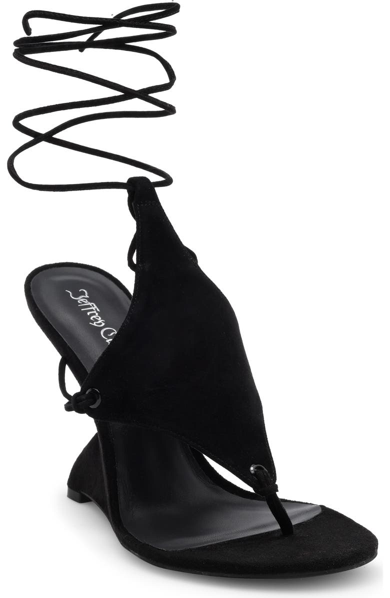 Jeffrey Campbell Pachouli Ankle Wrap Wedge Sandal, Main, color, Black Suede