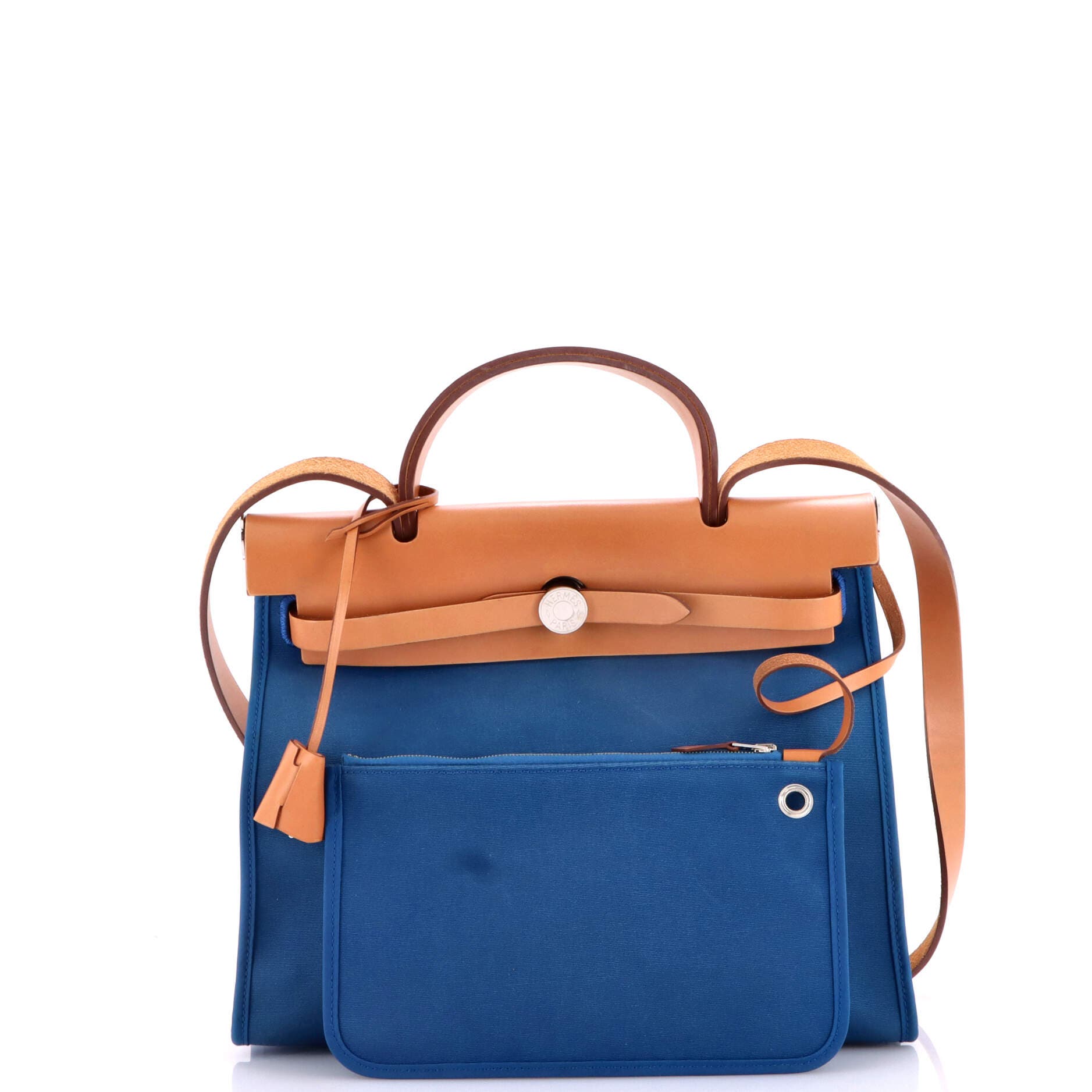 Pre-Owned Hermes Herbag Zip Leather and Toile 31, Alternate, color, Bleu Izmir