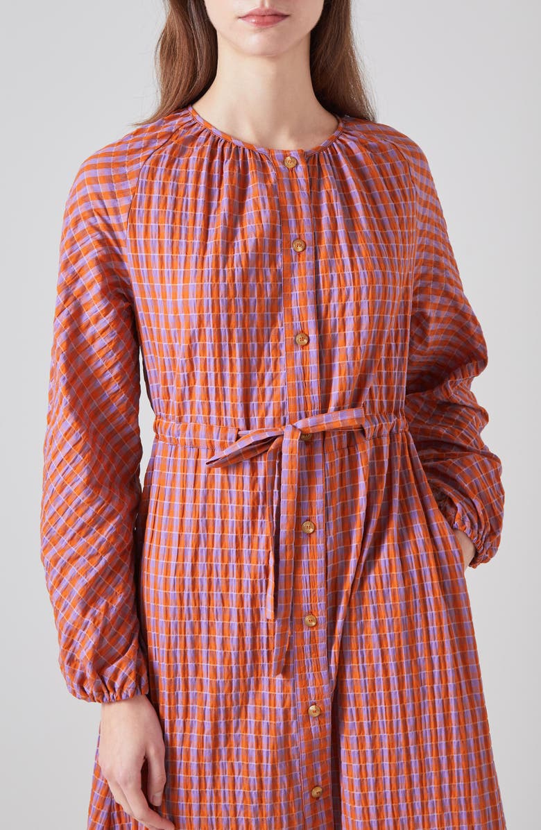 LK Bennett Sophie Check Tie Waist Long Sleeve Midi Dress, Alternate, color, 