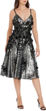 Dress the Population Tahani Sequin Floral Appliqué Cocktail Dress