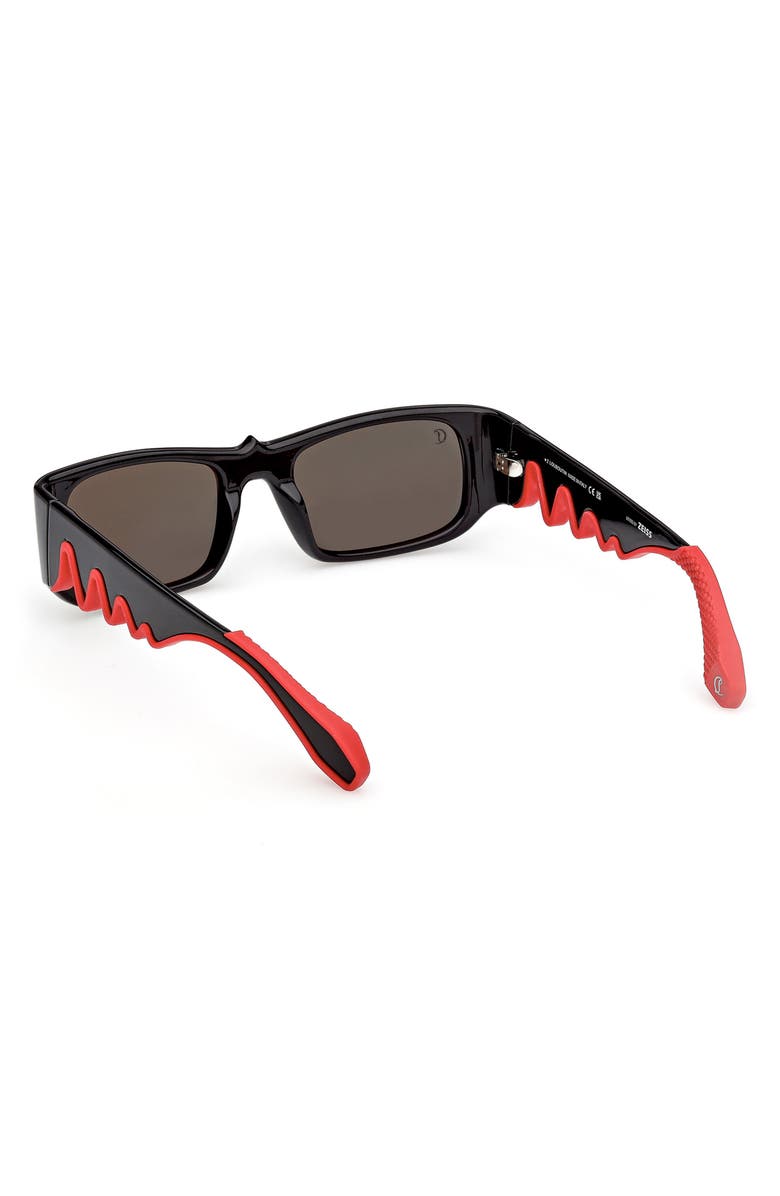 Christian Louboutin 53mm Loubishark Rectangular Sunglasses, Alternate, color, Black/ Smoke Grey/ Red Flash
