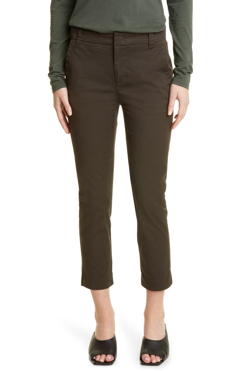 Vince Crop Stretch Cotton Chinos, Main, color, Deep Laurel