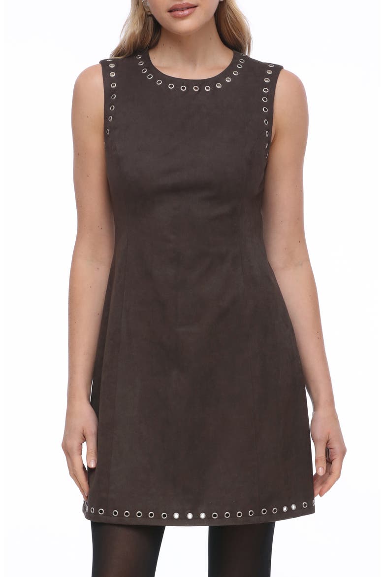 Grommet Sleeveless Faux Suede A-Line Dress, Alternate, color, SLATE