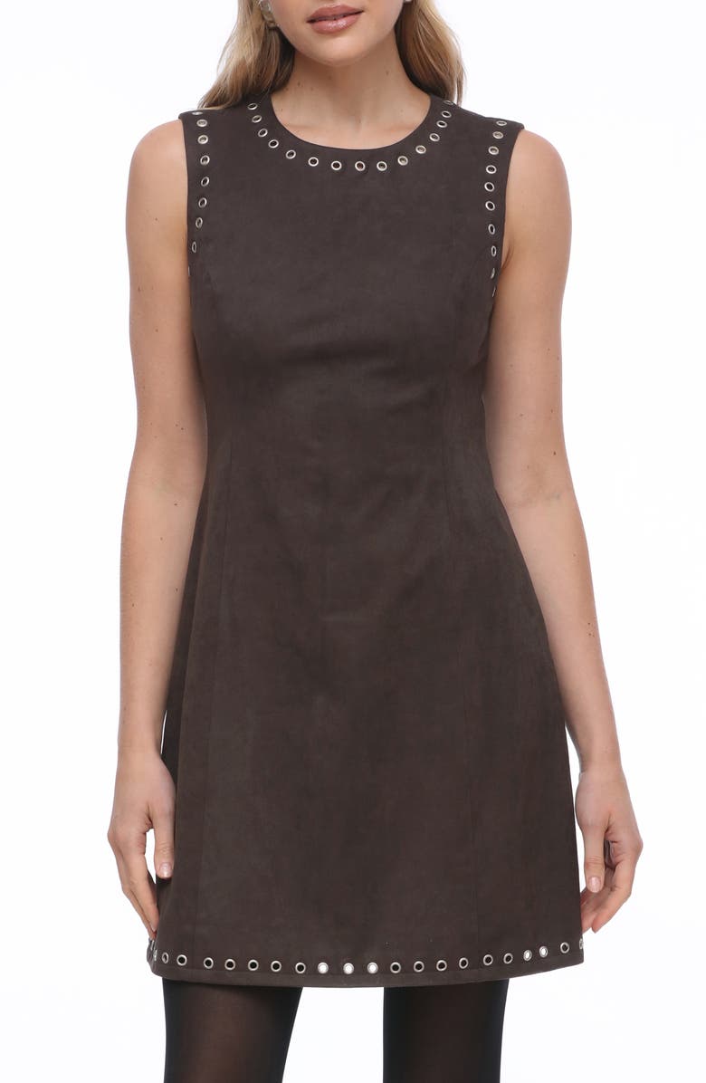 Bagatelle Grommet Sleeveless Faux Suede A-Line Dress, Alternate, color, Slate