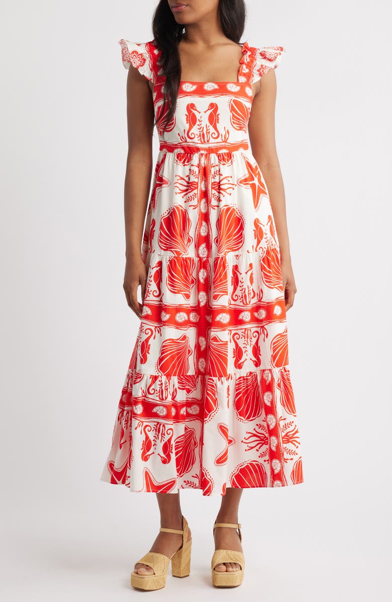 MOON RIVER Ruffle Strap Maxi Dress, Main, color, Red Multi