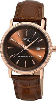 PORSAMO BLEU Veritas 2 Croc Embossed Leather Strap Watch, 40mm