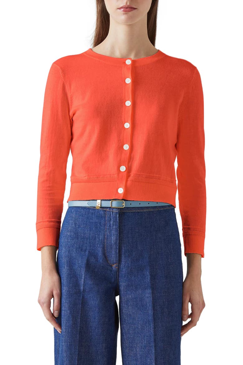 Michelle Stretch Cotton Blend Cardigan Sweater, Main, color, RED
