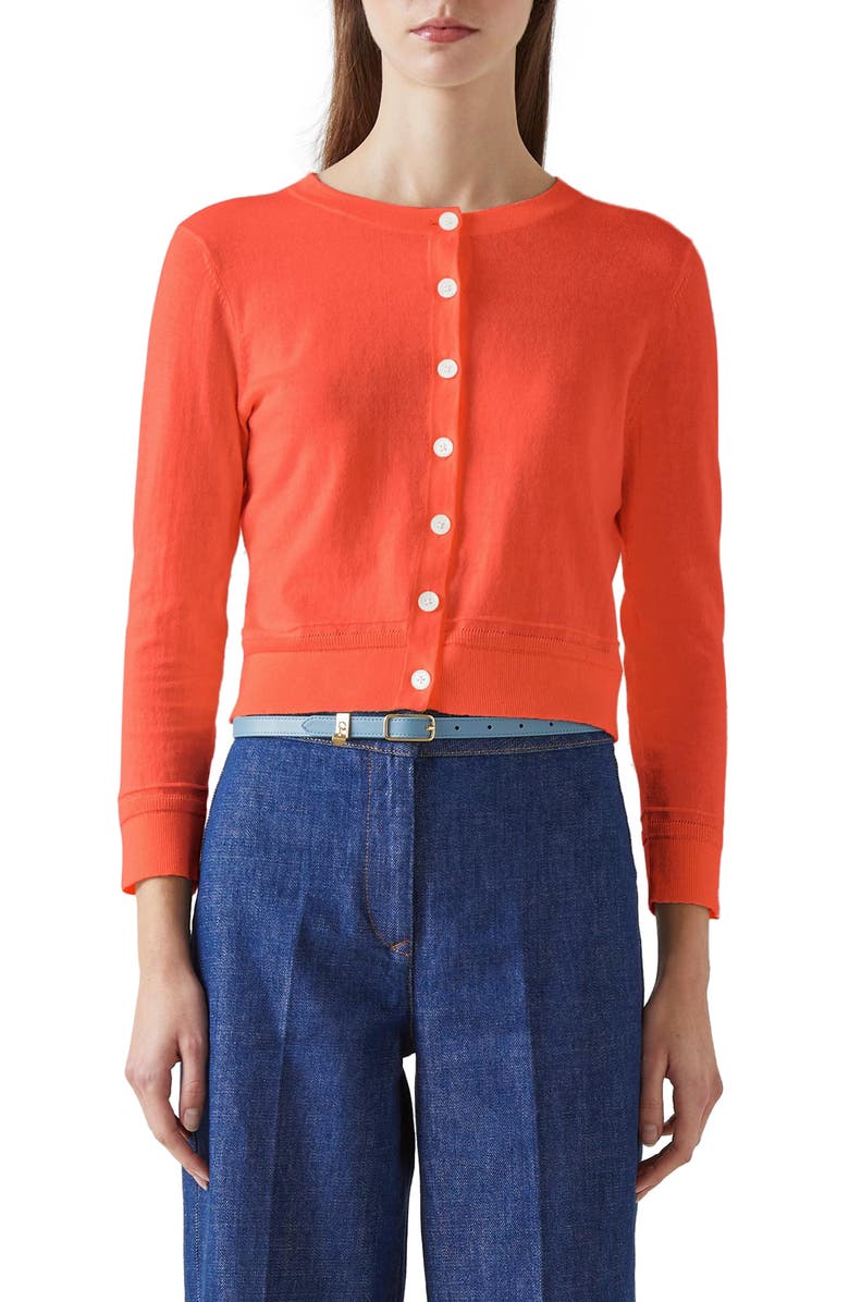 LK Bennett Michelle Stretch Cotton Blend Cardigan Sweater, Main, color,