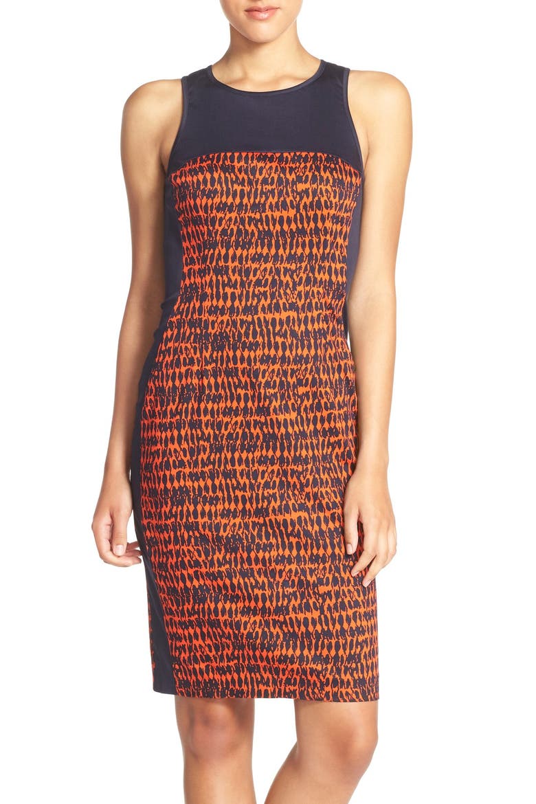 'Canyon Sands' Sateen Sheath Dress, Main, color, MASAI RED/ NOCTURNAL