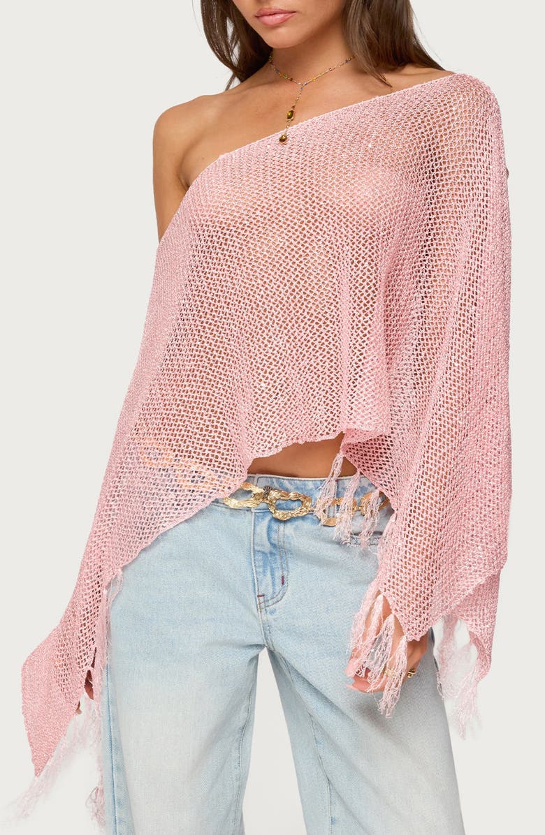 EDIKTED Sequin Fringe Poncho, Main, color, Pink
