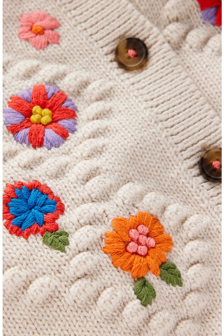 Kids' Floral Embroidered Cotton Cardigan, Alternate, color, ECRU MARL FLOWERS