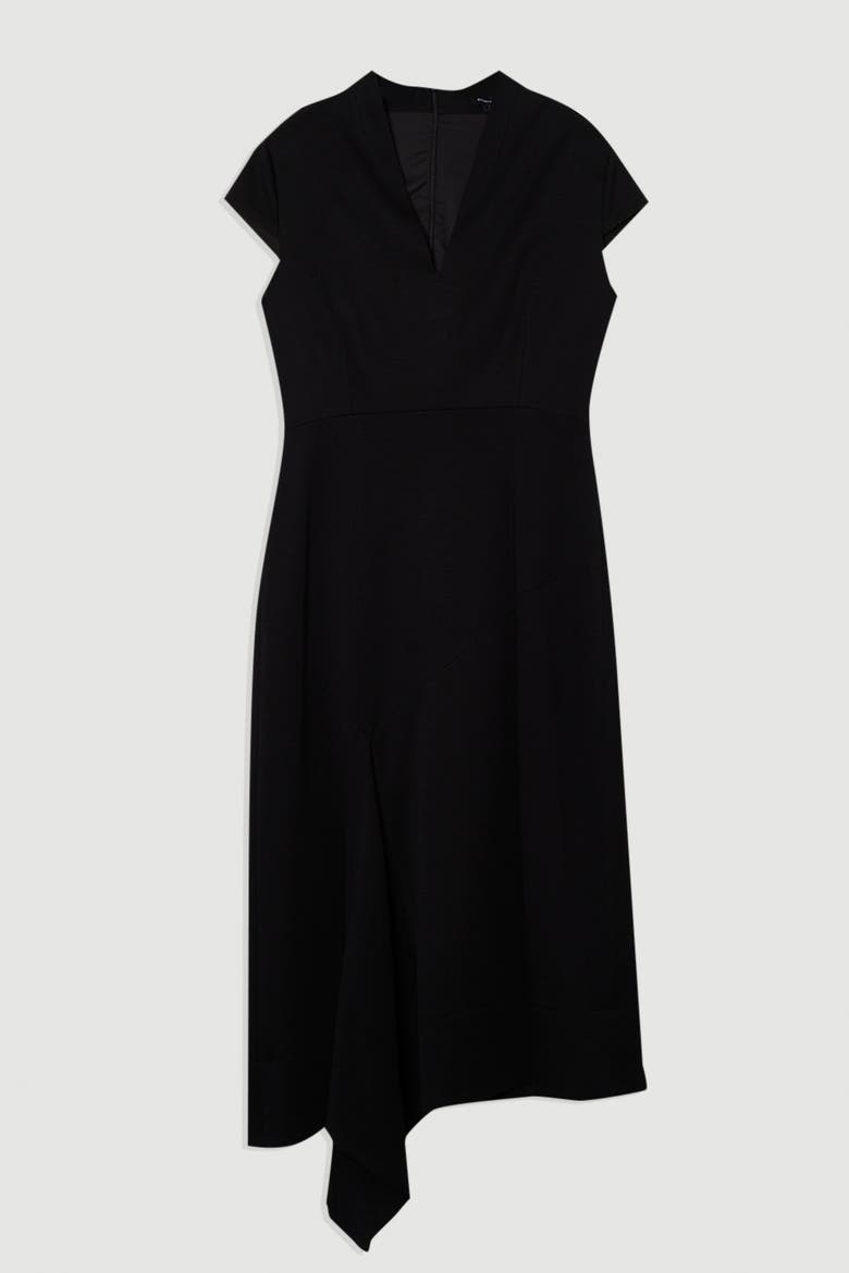 Asymmetric Front Tailored Midi Dress, Alternate, color, Black