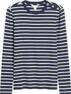 Caslon® Stripe Button Shoulder Long Sleeve Rib T-Shirt