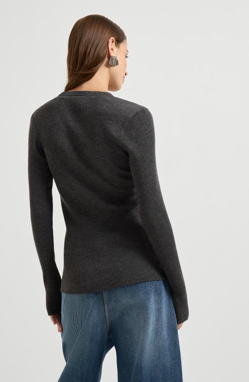 Brunello Cucinelli Fitted Long Sleeve Ribbed V Neck Top In Gray