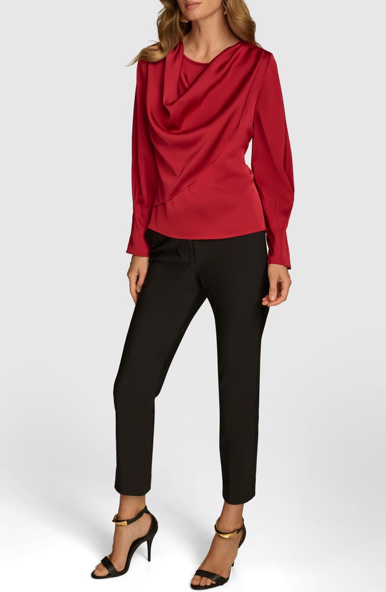Donna Karan New York Satin Cowl Neck Top, Alternate, color, Metropolitan Red