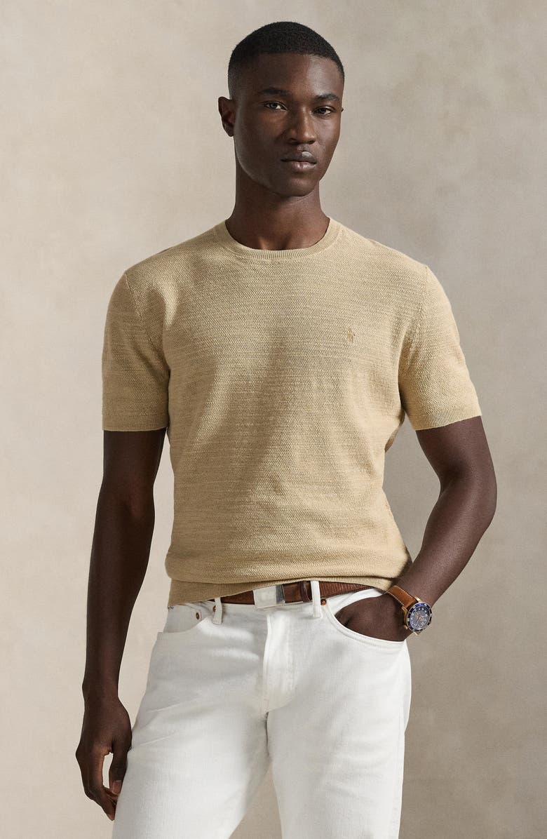 Polo Ralph Lauren Textured Seed Stitch Cotton & Linen Sweater, Alternate, color, Dune Tan
