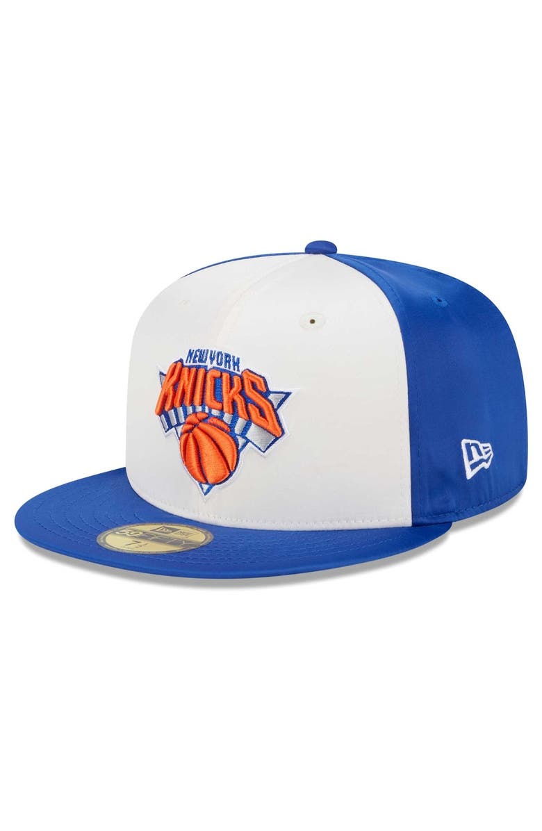 New Era Men's New Era  White New York Knicks Throwback Satin 59FIFTY Fitted Hat, Alternate, color, 