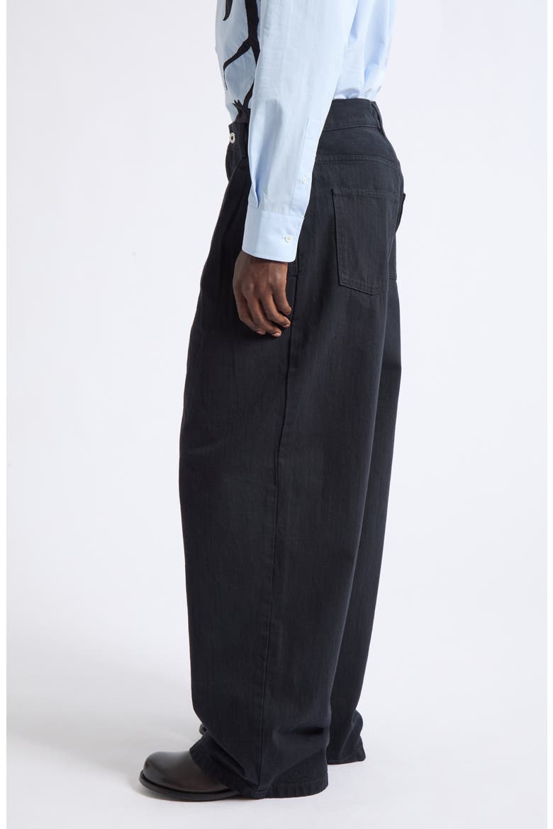 Single Pleat Cotton Trousers, Alternate, color, BLACK