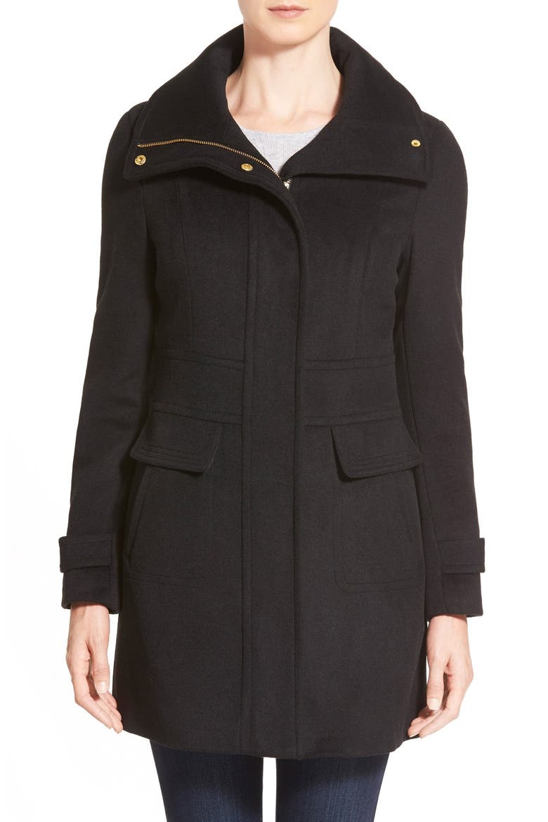 Cole Haan Signature Stand Collar Wool Blend Coat, Main, color, BLACK