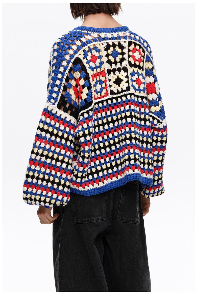 Crochet Balloon Cardigan, Alternate, color, BLUE