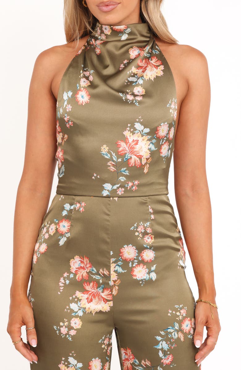Petal & Pup Holly Floral Print Halter Jumpsuit, Alternate, color, Olive Floral