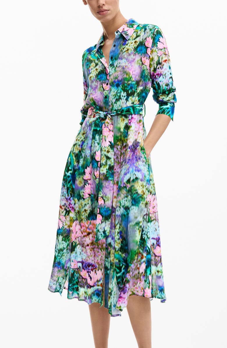 Desigual Abstract Floral Print Long Sleeve Shirtdress, Alternate, color, Yellow