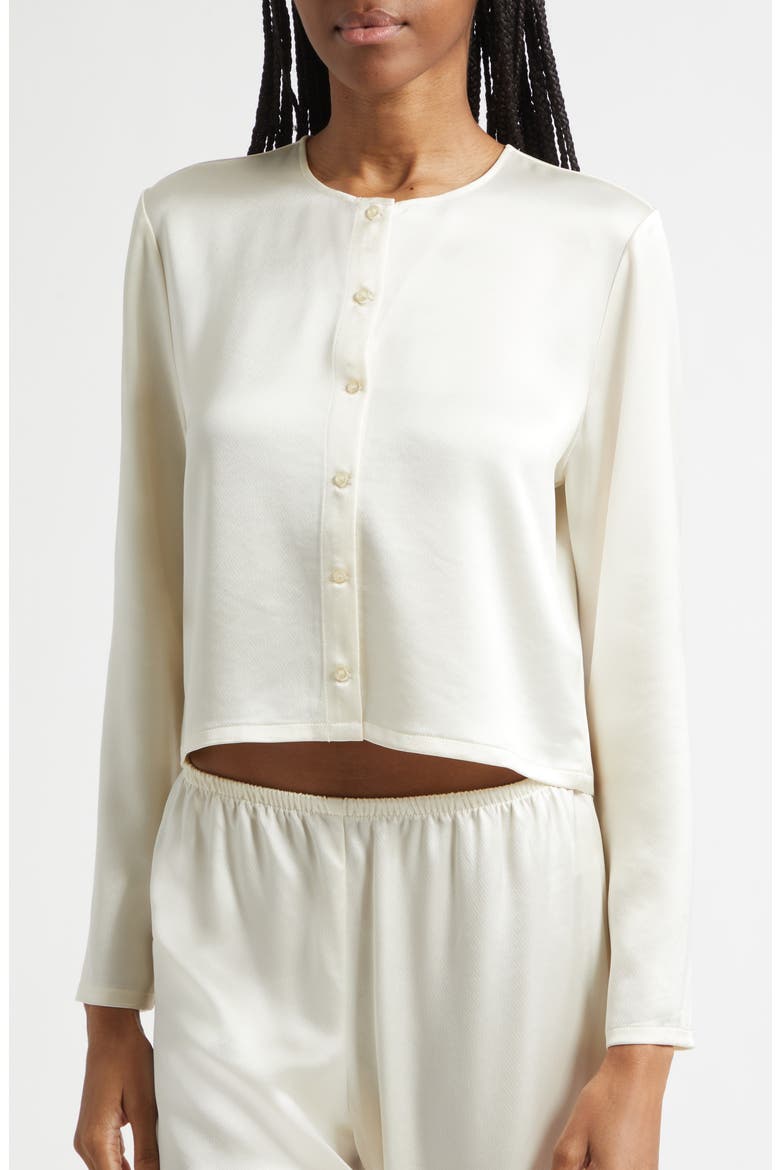 Barb Button-Up Crewneck Cardigan, Alternate, color, CREME