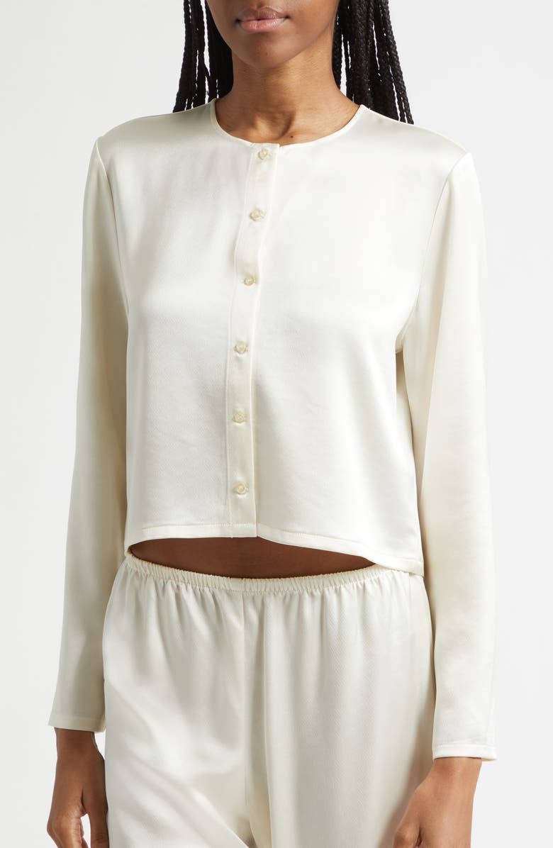LESET Barb Button-Up Crewneck Cardigan, Alternate, color, Creme