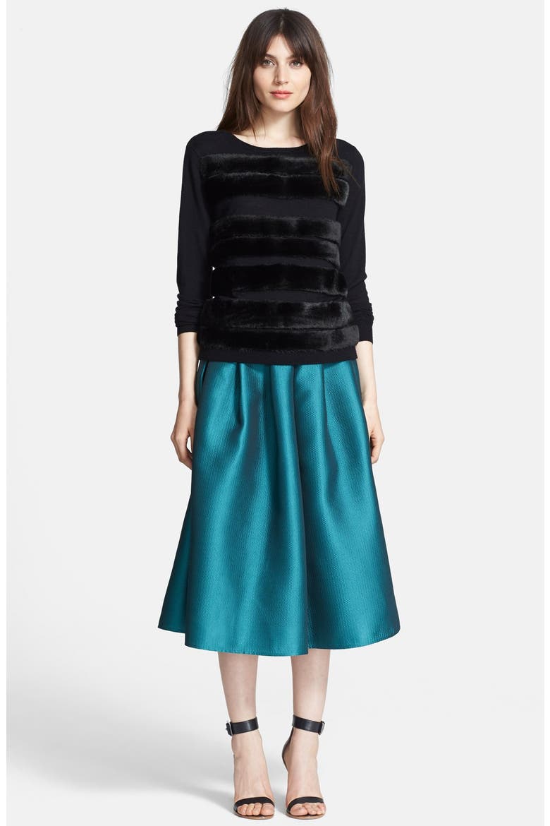 Faux Fur Stripe Merino Wool Pullover, Main, color, BLACK MULTI