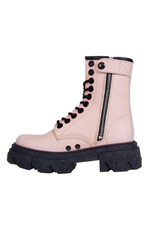 Urbnkicks Genuine Leather Combat Boots In Pink