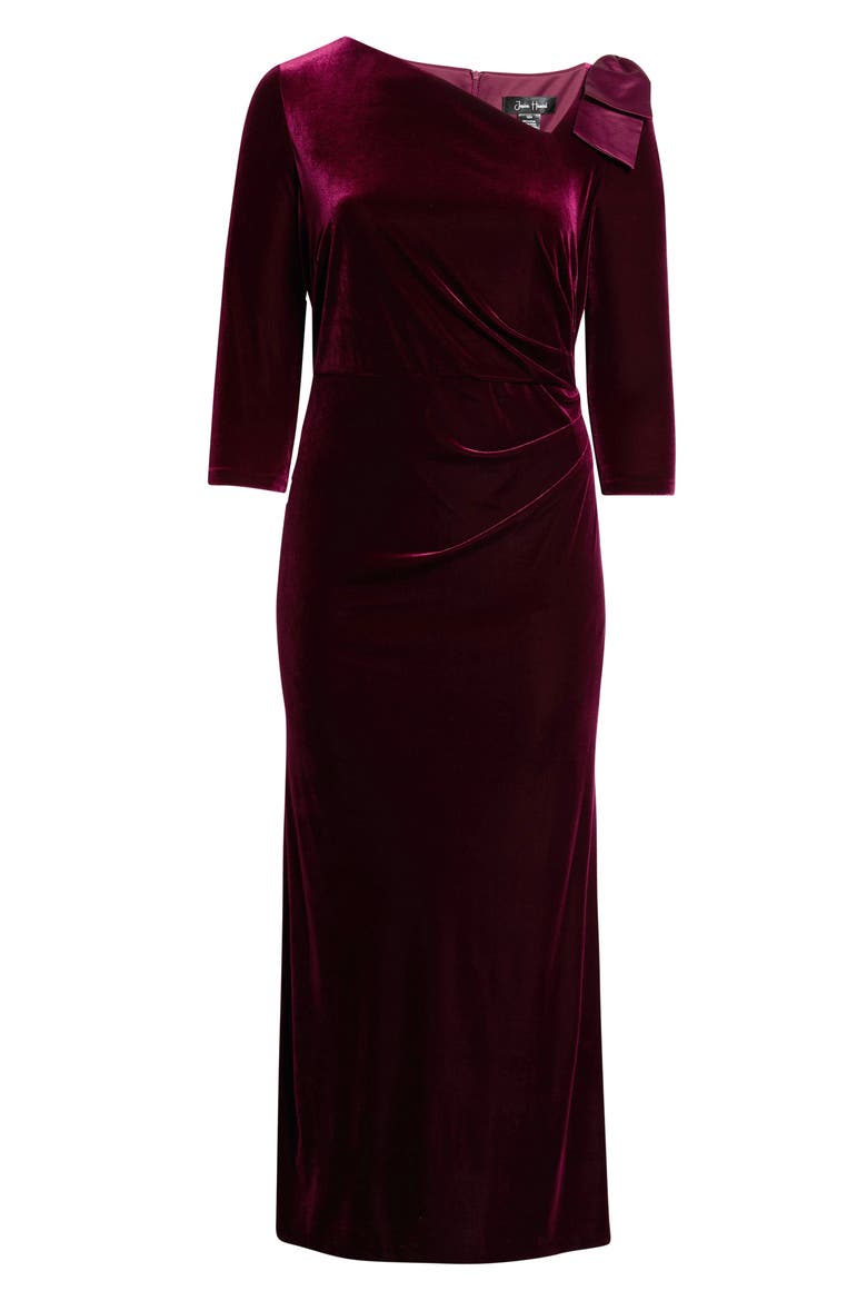 Asymmetrical Neck Bow Velvet Gown, Alternate, color, WINE