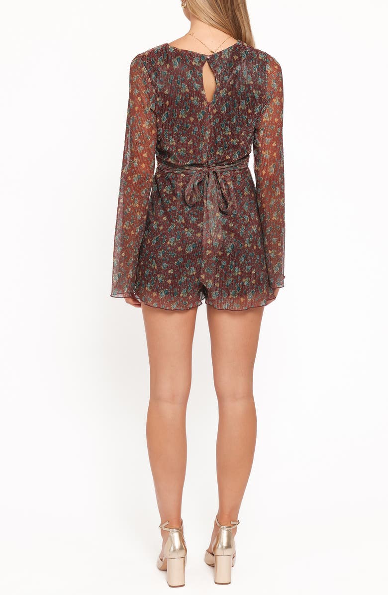 Petal & Pup Rhiannon Print Long Sleeve Romper, Alternate, color, Brown Floral
