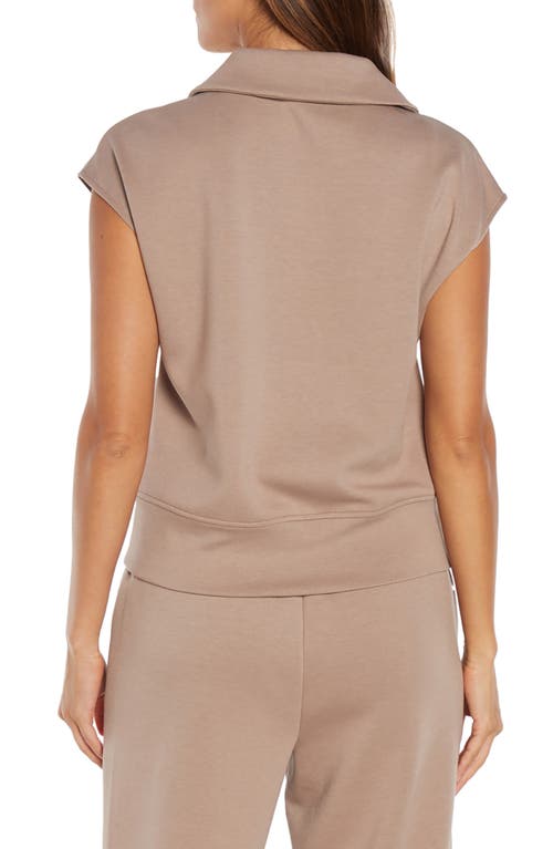 Three Dots Aria Cap Sleeve Quarter Zip Top In Taupe Gray