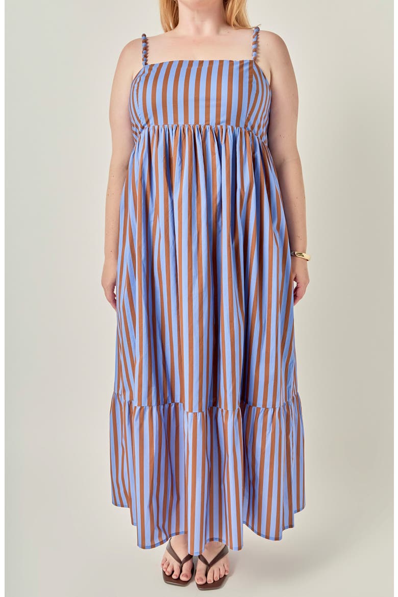 Striped Cotton Maxi Dress, Main, color, BLUE/ BROWN STRIPE